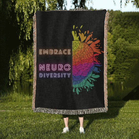 NEURODIVERSITY embrace brain awareness Woven Blankets