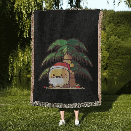 Tropical Santa enjoying Summer Woven Blankets