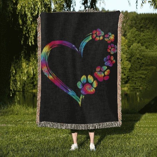 Dog Mom Dad Puppy Love Dogs Paw Print Heart Woven Blankets
