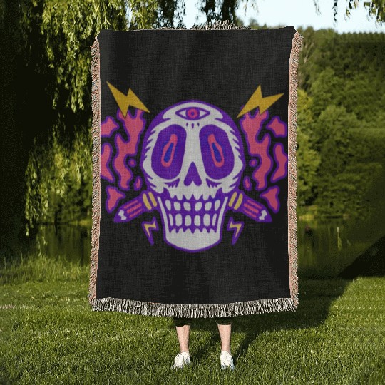 Psychedelic Skull Head Woven Blankets