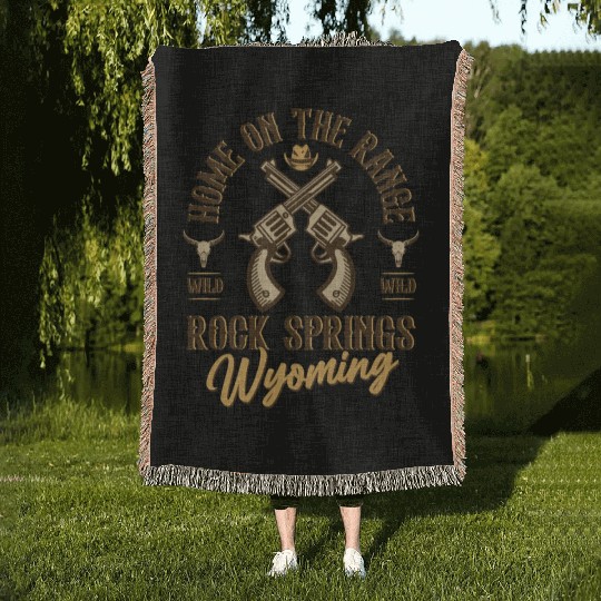 RockSprings Wyoming wild west town Woven Blankets