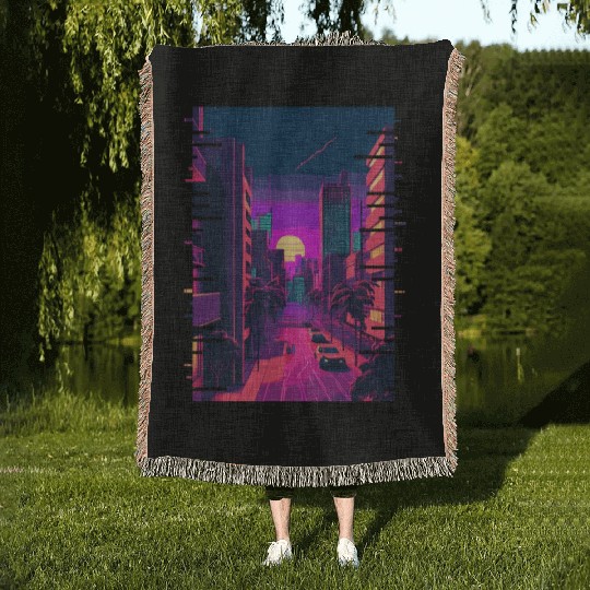 Japanese City Indie Aesthetic Glitch Art 80s 90s V Woven Blankets