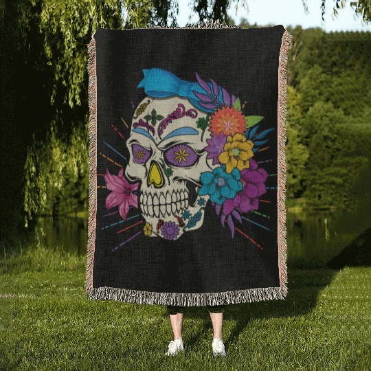 Floral Dia De Los Muertos LGBTQ LGBT Pride Month Woven Blankets