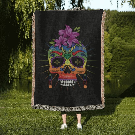 Flower Dia De Los Muertos LGBTQ LGBT Pride Month Woven Blankets