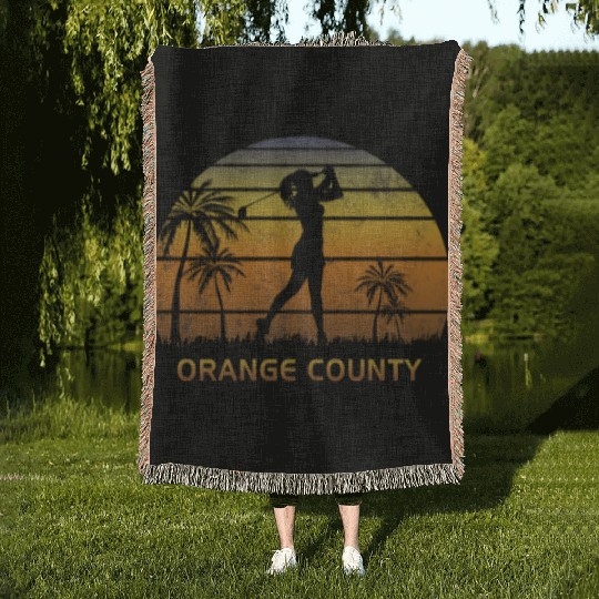 Retro Orange County Women's Golf Golfing Fan Woven Blankets