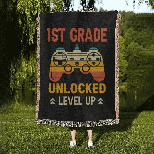 1st Grade Unlocked Level Up Video Gamer Back Woven Blankets