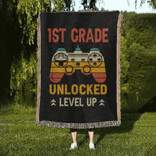 1st Grade Unlocked Level Up Video Gamer Back Woven Blankets