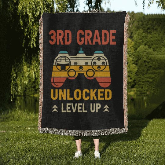 3rd Grade Unlocked Level Up Video Gamer Woven Blankets