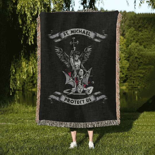 Archangel Saint Michael Protect Us Defend Us Long Woven Blankets