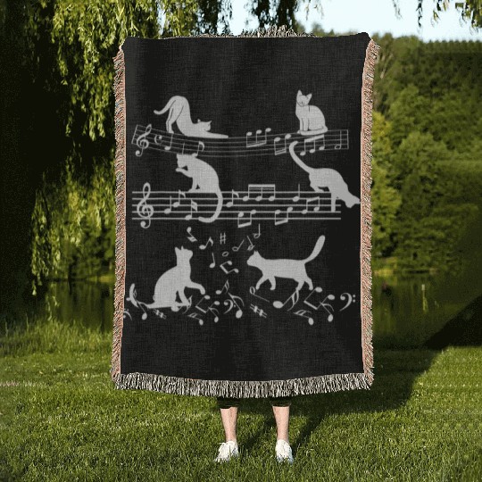 Cute Music Lover Piano Cat Playing On Musical Not Woven Blankets