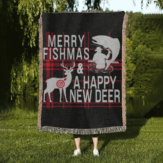 Funny Christmas Fishing Christmas Hunting Fish De Woven Blankets