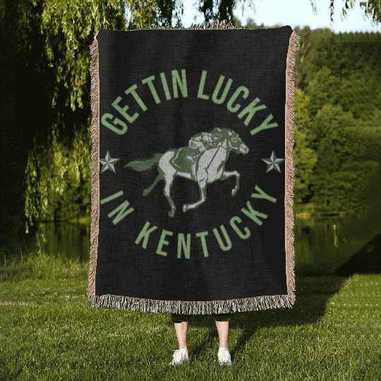 Funny Derby Vintage Getting Lucky In Kentucky Hor Woven Blankets