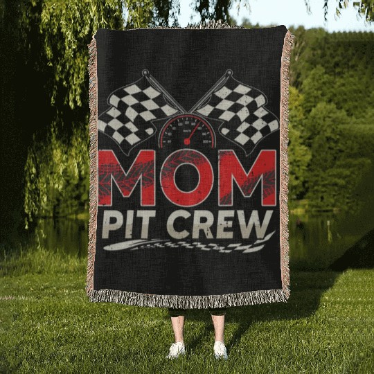 Funny Mom Pit Crew Race Car Lover Racing Family M Woven Blankets