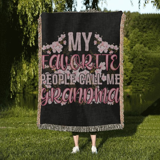 My Favorite People Call Me Grandma Flower Floral Woven Blankets