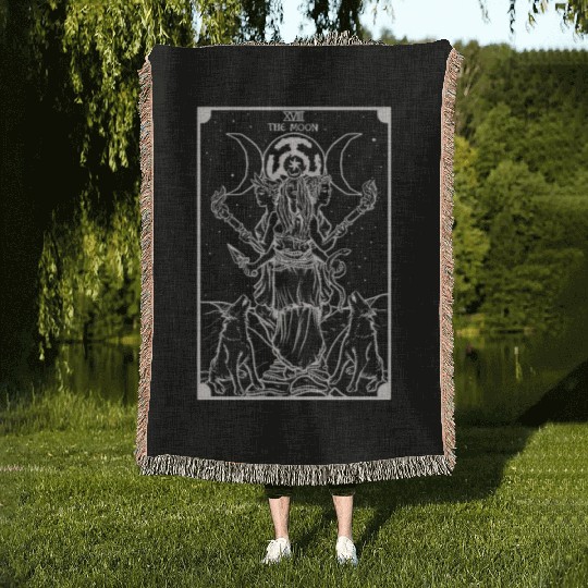 The Goddess Hecate in The Moon Tarot Card (Shadow) Woven Blankets