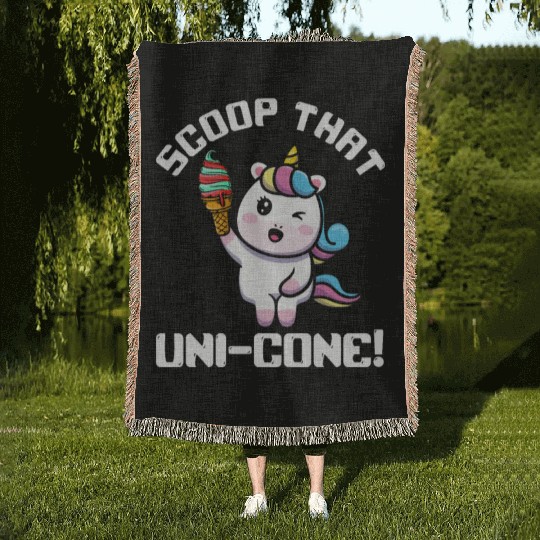 Rainbow Cute Unicorn Ice Cream Lover Mythical Woven Blankets