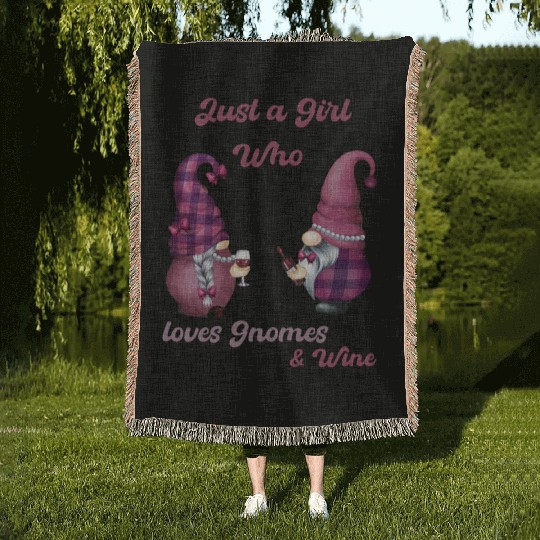 Just a Girl who love Gnomes and Wine - Cute Woman Woven Blankets