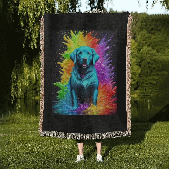 Labrador Retriever with rainbow splashes of colors Woven Blankets