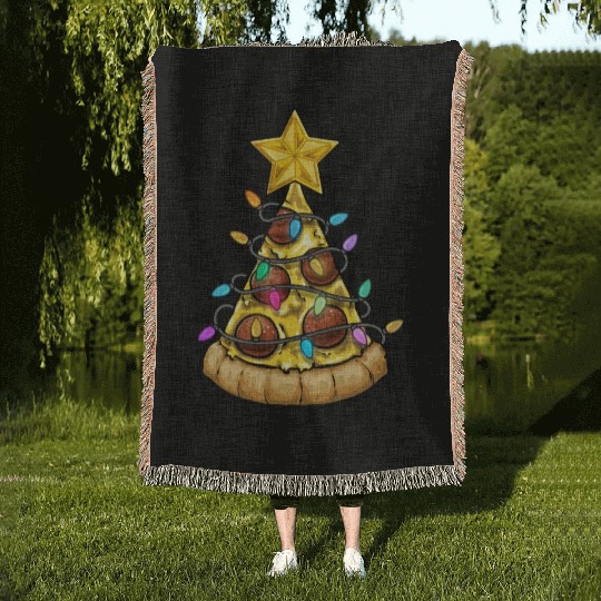 Christmas Pizza Christmas Light Woven Blankets