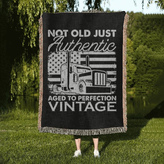 Truck Driver Us Flag Old Man Trucker Woven Blankets