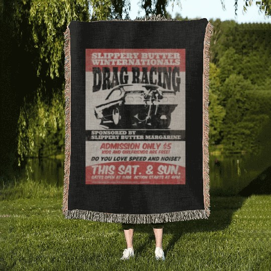 Vintage Hot Rod Classic Drag Racing Poster Woven Blankets