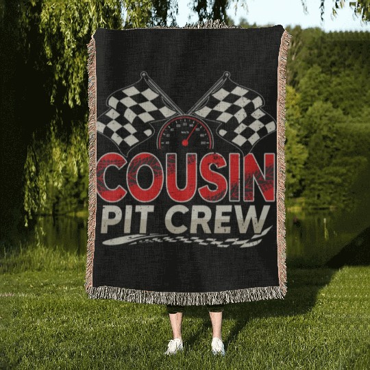 Funny Cousin Pit Crew Race Car Lover Racing Famil Woven Blankets