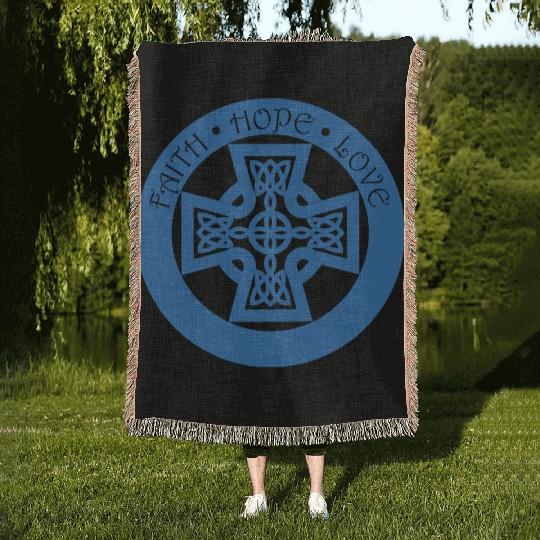 Timeless Celtic Cross With Faith Hope Love Woven Blankets