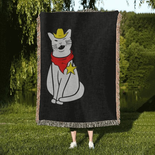 meowdy cat partner Woven Blankets