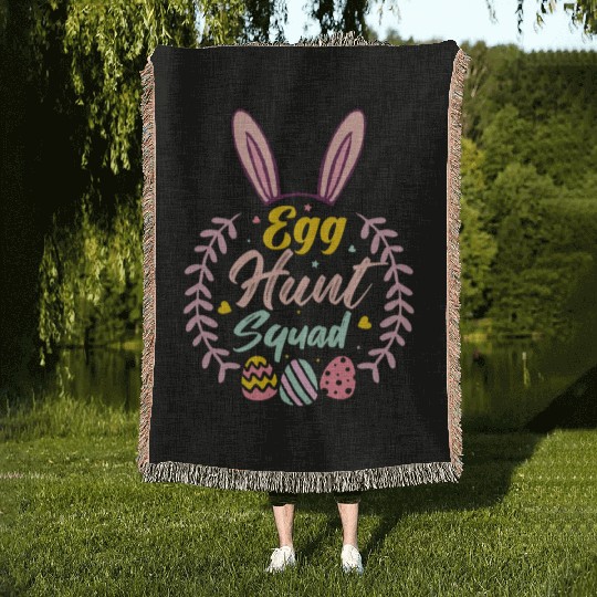 Egg Hunt Squad Hunting Season Funny Easter Day Woven Blankets