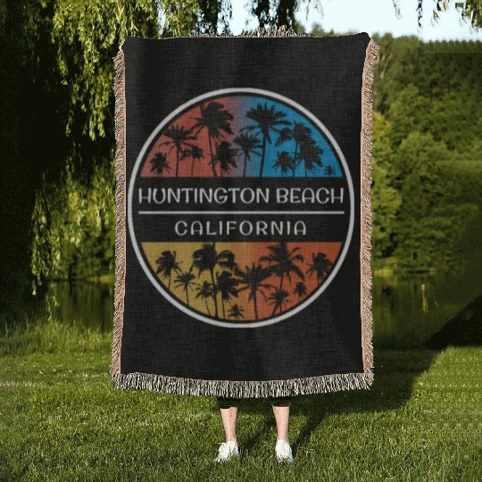 Huntington Beach California Stylish Vacation Woven Blankets