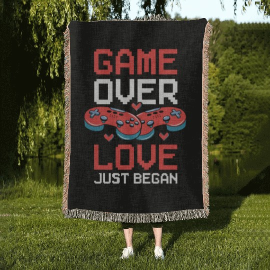 Valentine's Day Gamer Playing Video Game Couples Woven Blankets