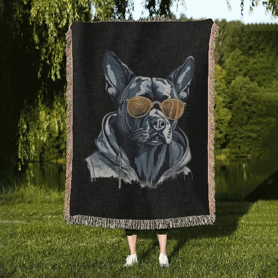 Pitbull dog Sunglass cute doggy Neon breed colore Woven Blankets
