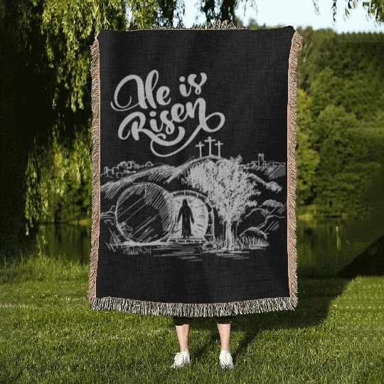 He Is Risen - White Drawing HD Woven Blankets