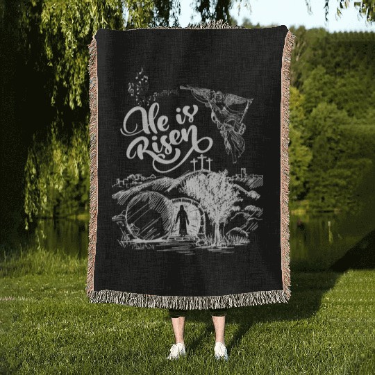 He Is Risen- White Drawing Angel HD Woven Blankets