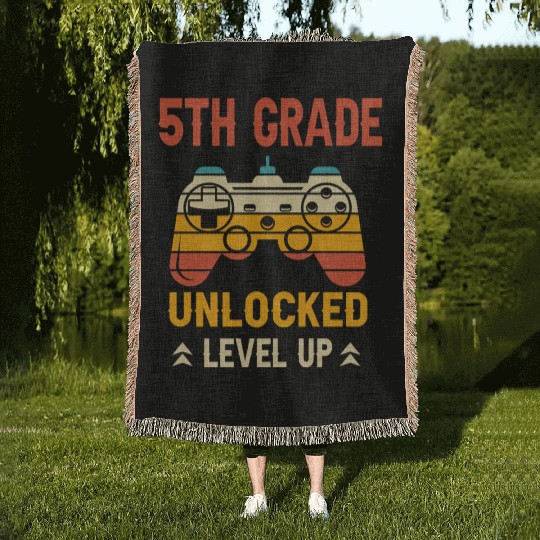5th Grade Unlocked Level Up Video Gamer Woven Blankets