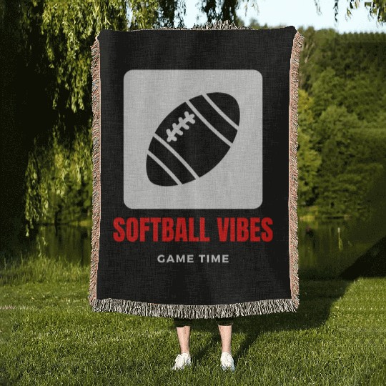 Softball vibes game time motivational design Woven Blankets