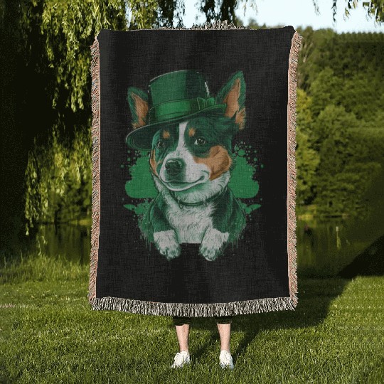 Lucky Pup St. Patricks Day for Dog Lovers. Woven Blankets