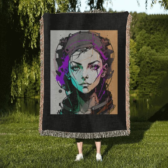 AI ART 01 GAMER GIRL Woven Blankets