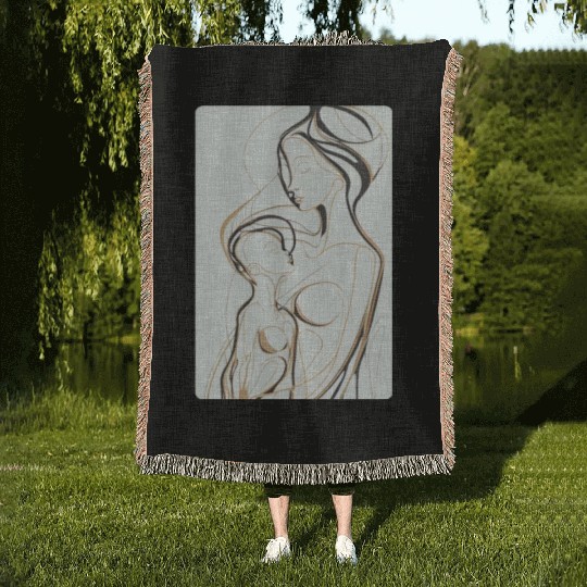 Black, Gold & White Abstract Mother & Daughter Woven Blankets