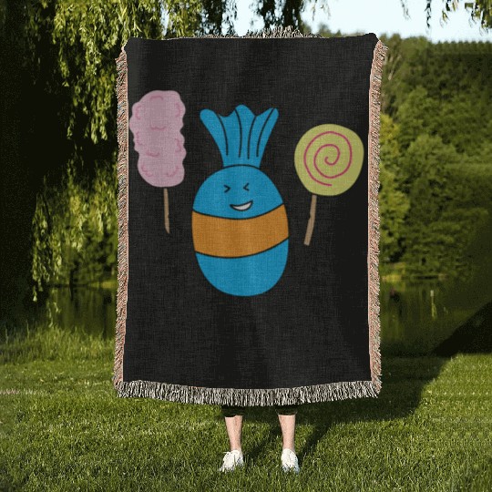 Cute Candy Holding Lollipop And Cutton Candy Woven Blankets