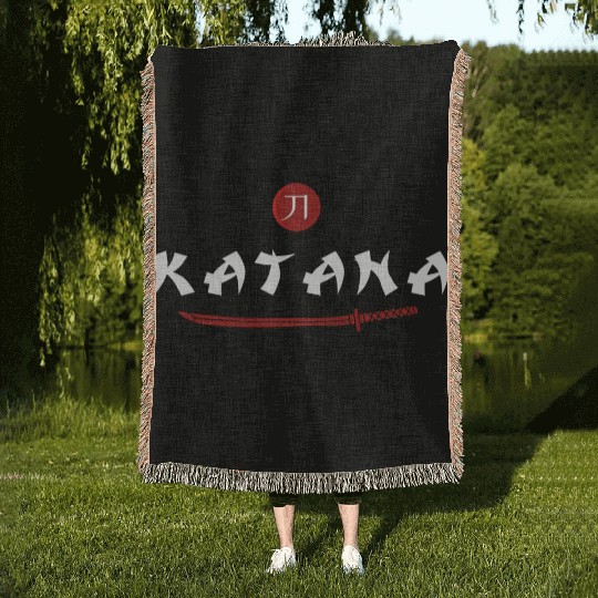 Katana samurai japanese sword kanji Woven Blankets