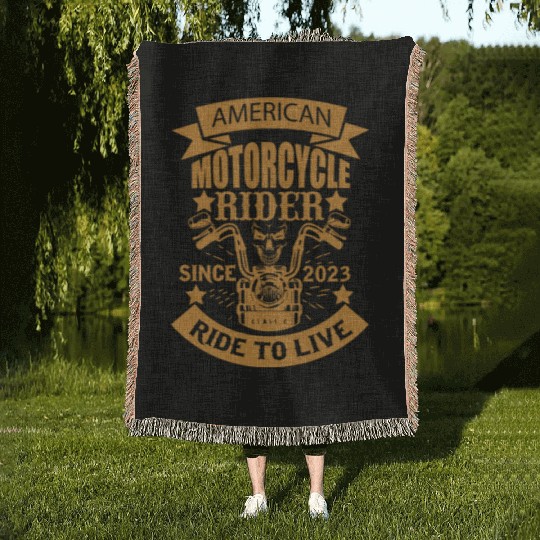 AMERICAN MOTORCYCLE RIDER SINCE 2023 RIDE TO LIVE Woven Blankets
