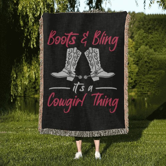 Boots And Bling It's A Cowgirl Thing Woven Blankets