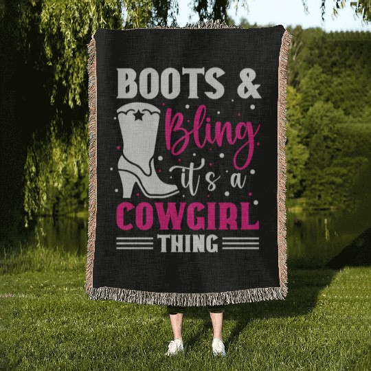 Boots And Bling It's A Cowgirl Thing Woven Blankets
