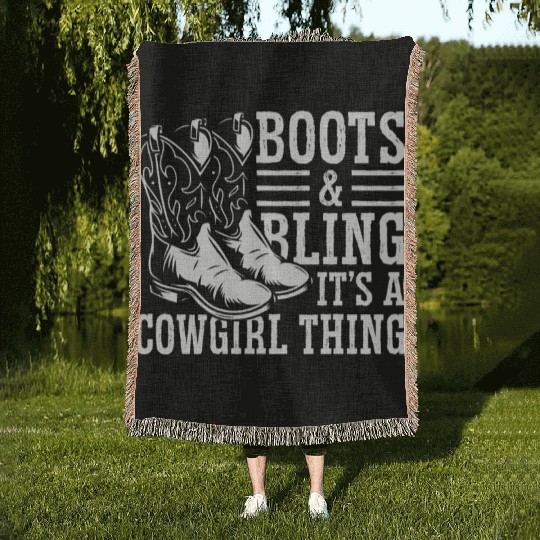Boots And Bling It's A Cowgirl Thing Woven Blankets