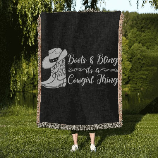 Boots And Bling It's A Cowgirl Thing Woven Blankets