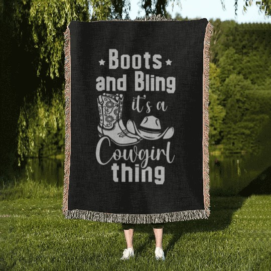 Boots And Bling It's A Cowgirl Thing Woven Blankets