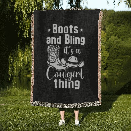 Boots And Bling It's A Cowgirl Thing Woven Blankets