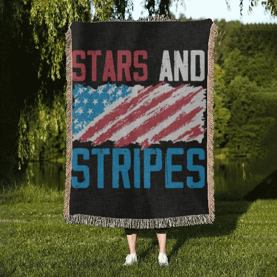 Stars And Stripes America USA Flag 4th Of July Woven Blankets