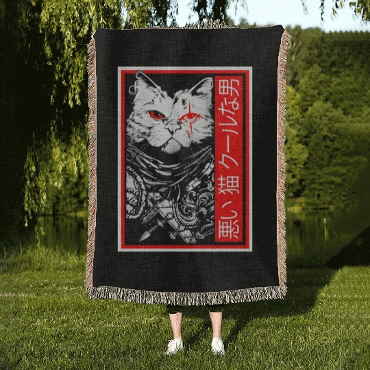 Samurai Cat: "Bad Cat, Cool Dude" with Japanese Te Woven Blankets